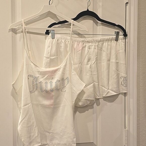 Juicy Couture Rhinestone Logo Satin PJ Set- White - Picture 5 of 7